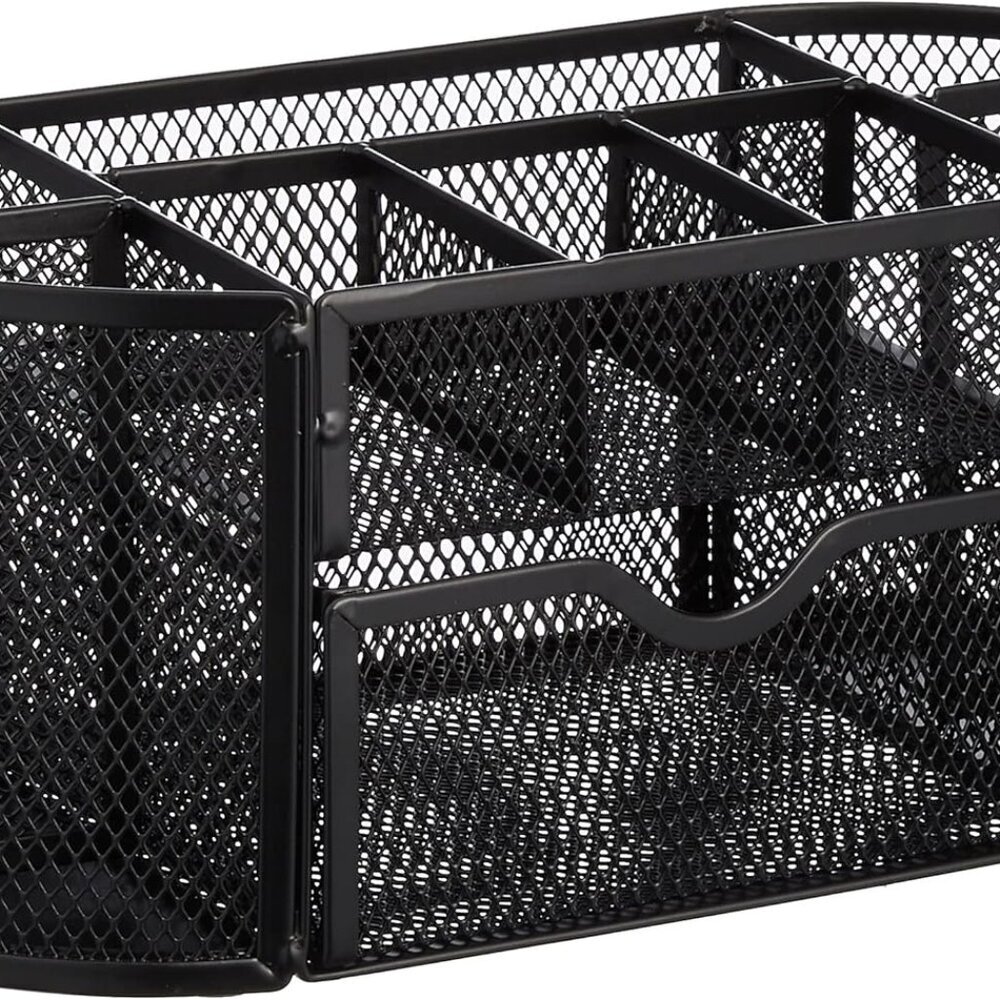 Pen Holder and Desk Organizer, Office Caddy Storage, Black, 9.25" x 4.53" x 3.9